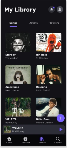 Pantalla 3 de 12 del flujo «Escuchar canción de playlist»