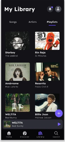 Pantalla 4 de 12 del flujo «Escuchar canción de playlist»