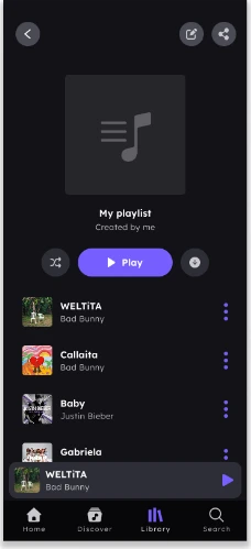 Pantalla 7 de 12 del flujo «Escuchar canción de playlist»