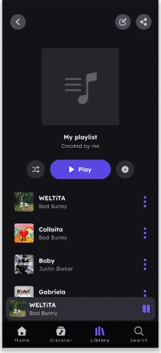 Pantalla 8 de 12 del flujo «Escuchar canción de playlist»