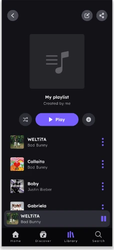 Pantalla 9 de 12 del flujo «Escuchar canción de playlist»