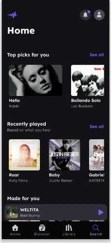 Pantalla 2 de 8 del flujo «Buscar canción / artista»