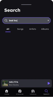 Pantalla 5 de 8 del flujo «Buscar canción / artista»