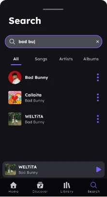 Pantalla 6 de 8 del flujo «Buscar canción / artista»