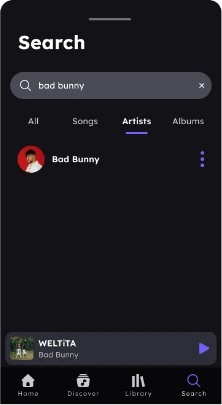 Pantalla 8 de 8 del flujo «Buscar canción / artista»