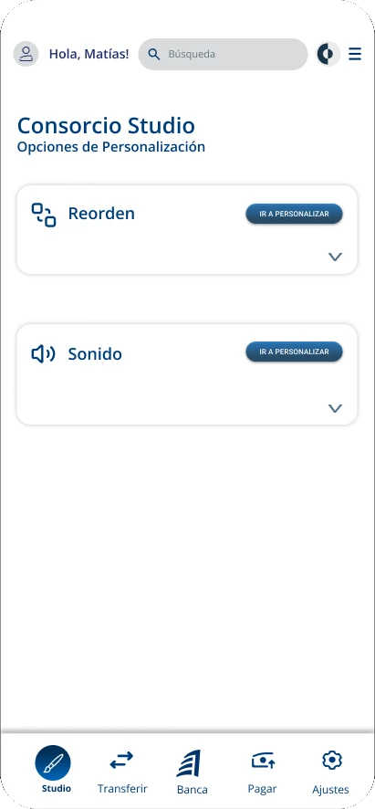 Pantalla final de Consorcio Studio con las opciones Reorden y Sonido